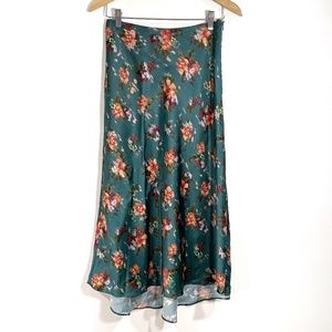 Zara Midi Skirt Womens Small Green Pixelated Floral Print Viscose
